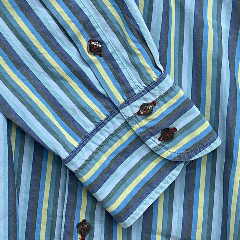 BURBERRY BLACK LABEL バーバリーブラックレーベル ボタンダウン ストライプ 長袖シャツ ブルー系 グリーン系 3【中古】