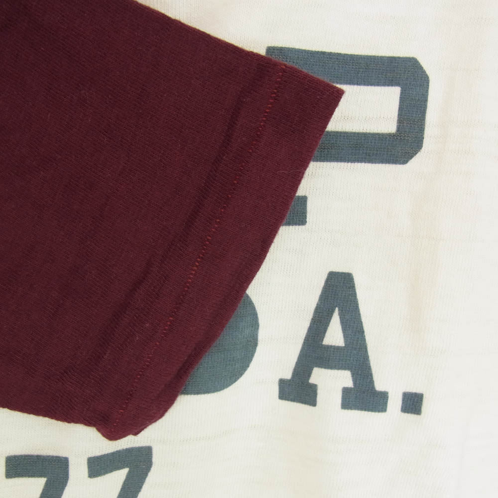 WAREHOUSE ウエアハウス U of P I.A. プリント 7分袖 Tシャツ エンジ系 S【中古】