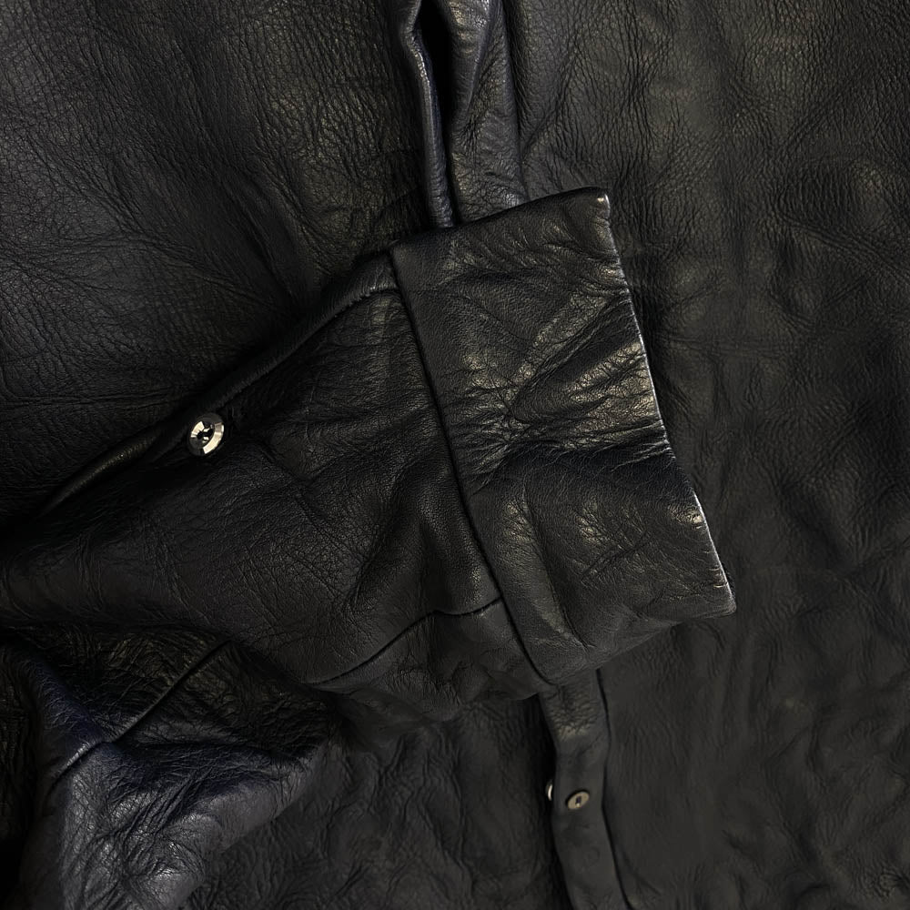 junhashimoto ジュンハシモト LET005 WCF01 ウォッシャブル カウレザー スナップボタン シャツ ジャケット ネイビー系 2【中古】