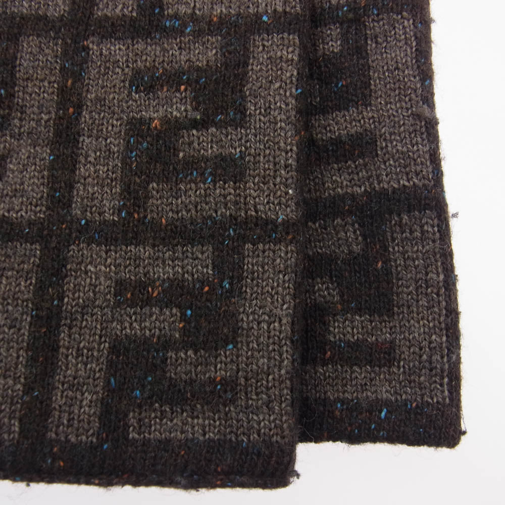 FENDI フェンディ イタリア製 ズッカ ウール ナイロン シルク マフラー ブラウン系【中古】