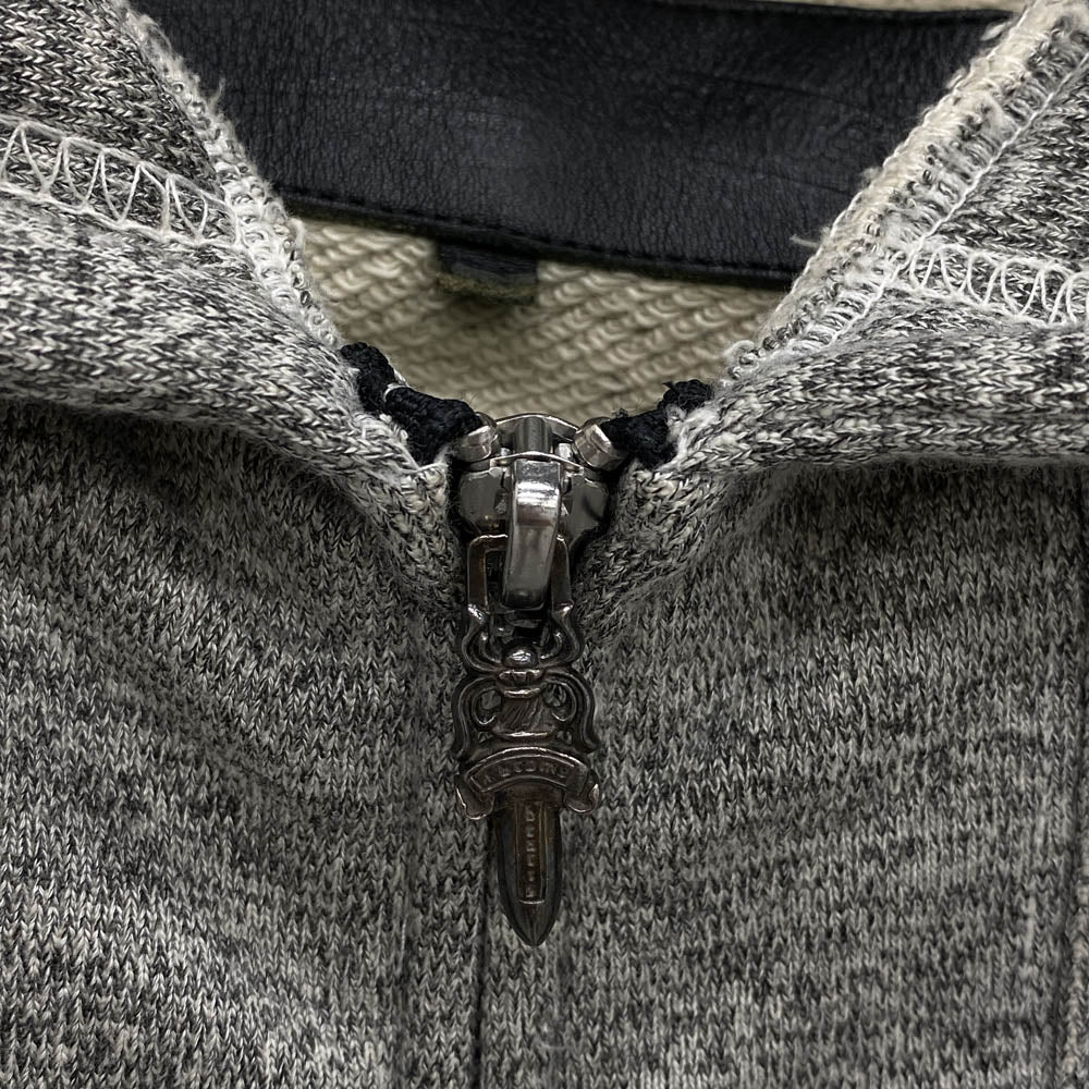 CHROME HEARTS クロムハーツ(原本無) ダガージップ CHプラスレザーパッチ ボロチップ フーディー パーカー グレー グレー系 M【中古】