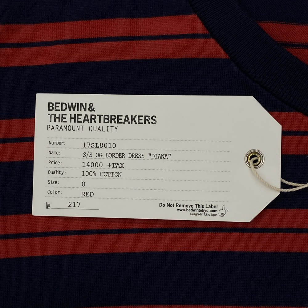 BEDWIN & THE HEARTBREAKERS ベドウィンアンドザハートブレイカーズ 17SL8010 DIANA S/S BORDER DRESS ダイアナ 半袖 ボーダー カットソー ワンピ-ス レッド系 ネイビー系【美品】【中古】