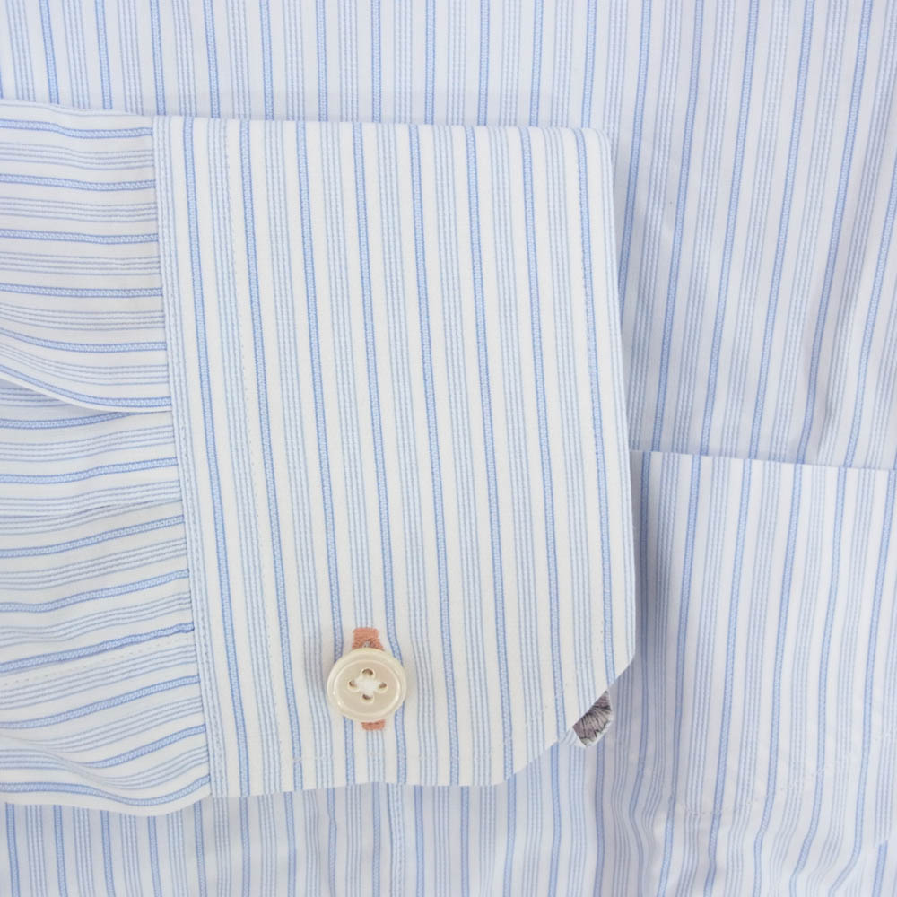 Paul Smith ポール・スミス カフス裏花柄 ストライプ 長袖 シャツ ライトブルー ライトブルー系 M【中古】