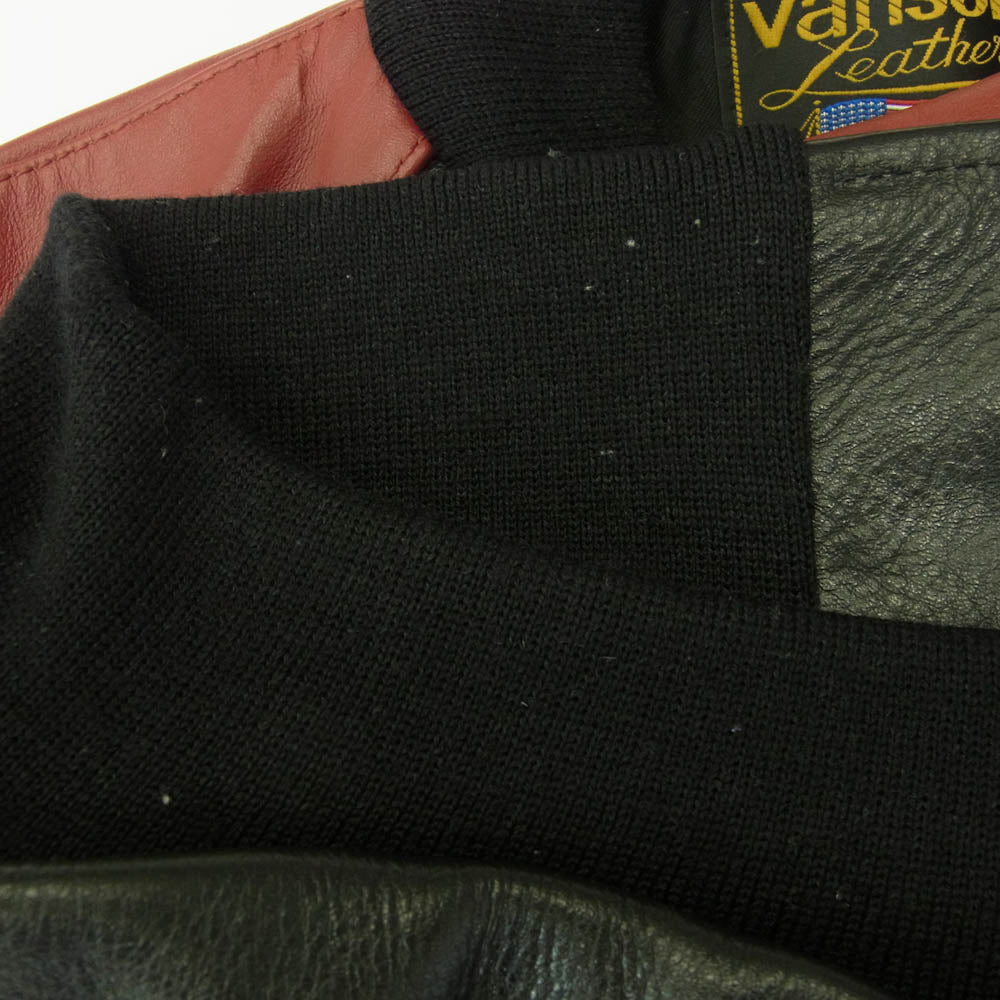 VANSON バンソン RPJ TEAM JACKET スタジャン レザージャケット ライダースジャケット ブラック系 38【中古】