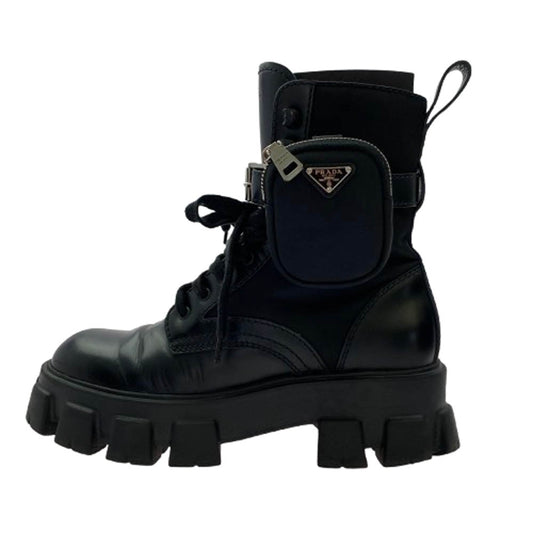 PRADA プラダ 2UE007 モノリス レース アップ ブーツ ナイロン レザー ブラック系 UK7.5【中古】