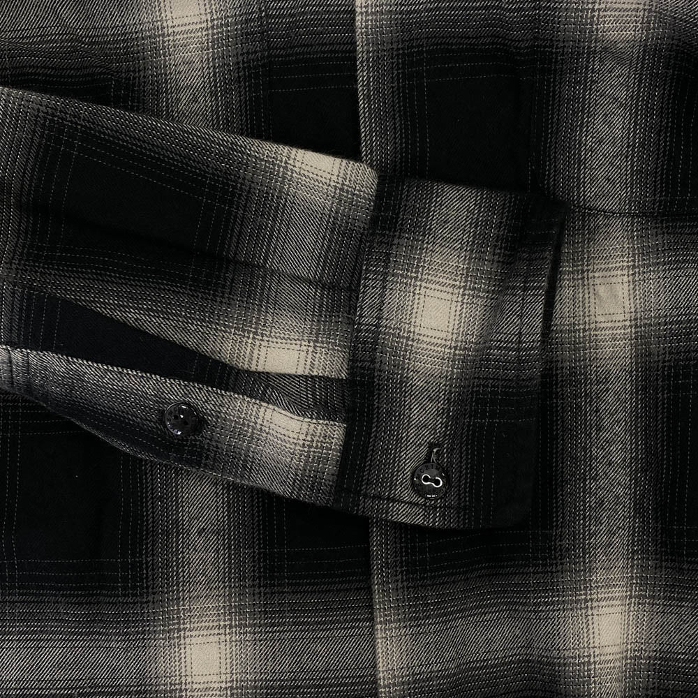 CRIMIE クライミー CR1-02A5-SL07 OMBRE CHECK LONG SLEEVE SHIRT オープンカラー オンブレ チェック 長袖 シャツ ブラック系 S【中古】