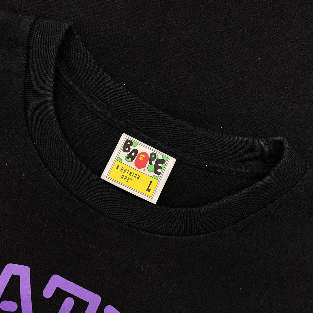 A BATHING APE アベイシングエイプ 001TEG301078X ネオン カレッジ ロゴ プリント カットソー 半袖 Tシャツ ブラック Lサイズ ブラック系 L【中古】