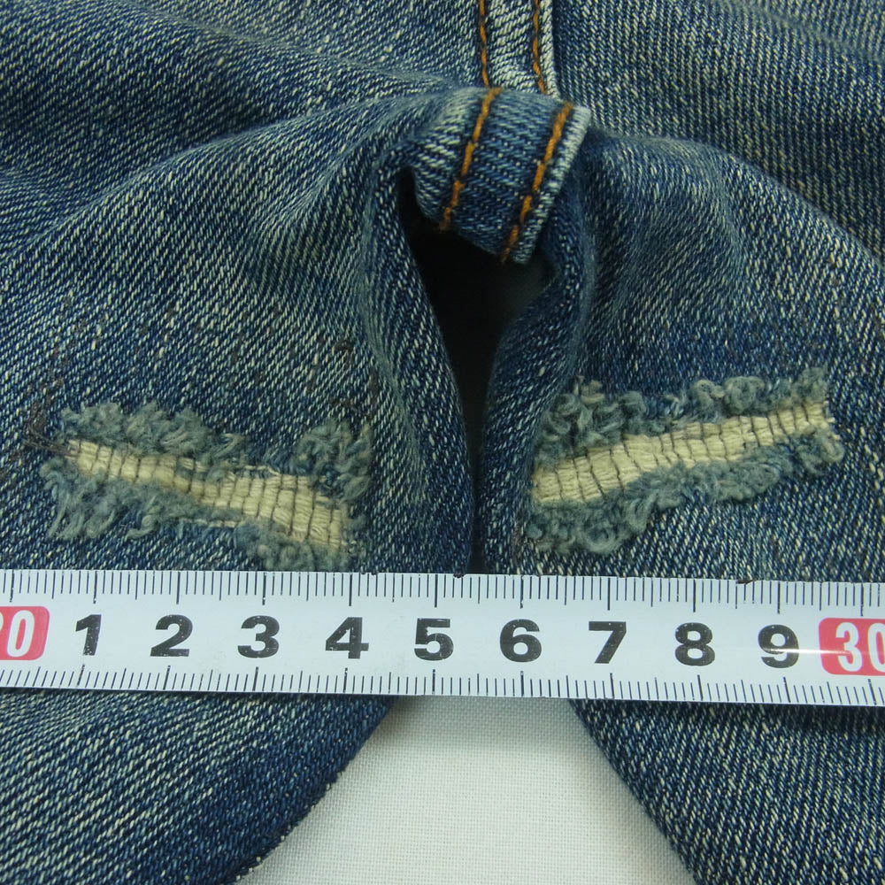 ミニマル 裾ジップ ダメージ スキニー デニム パンツ 中国製 インディゴブルー系 32【中古】