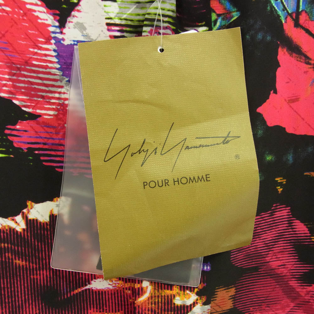 Yohji Yamamoto POUR HOMME ヨウジヤマモトプールオム 22SS HG-B27-404-1 フラシPKB 花 フラワー 半袖 ロング シャツ ブラック系 4【新古品】【未使用】【中古】