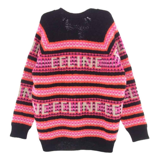 CELINE セリーヌ 23SS 2AC91579S ロゴスキージャ カードウール カーディガン ピンク系 ブラック系 S【新古品】【未使用】【中古】