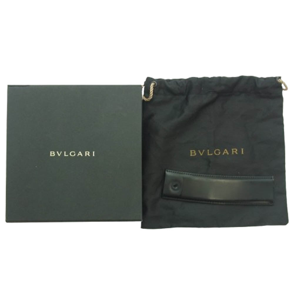BVLGARI ブルガリ 26107 ラウンドロゴ ロゴバックル レザー ベルト ブラック系 カットされている為サイズ不明【中古】