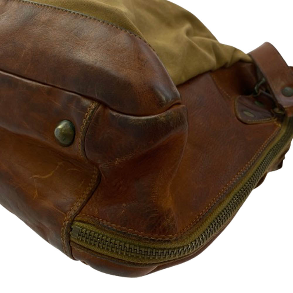 RRL ダブルアールエル ヴィンテージ加工 カーゴ レザー キャンバス 2WAY ショルダー バッグ ブラウン系【中古】