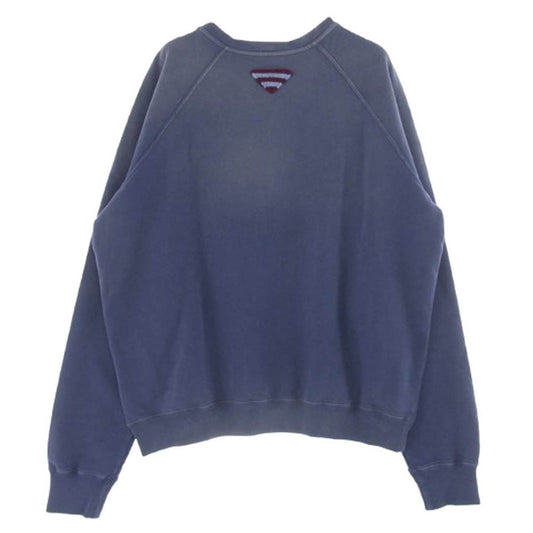 PRADA プラダ 25SS UJL19C SWMO カレッジロゴ ヴィンテージ加工 ニット三角ロゴ コットンフリース スウェット トレーナー ネイビー系 XXL【中古】