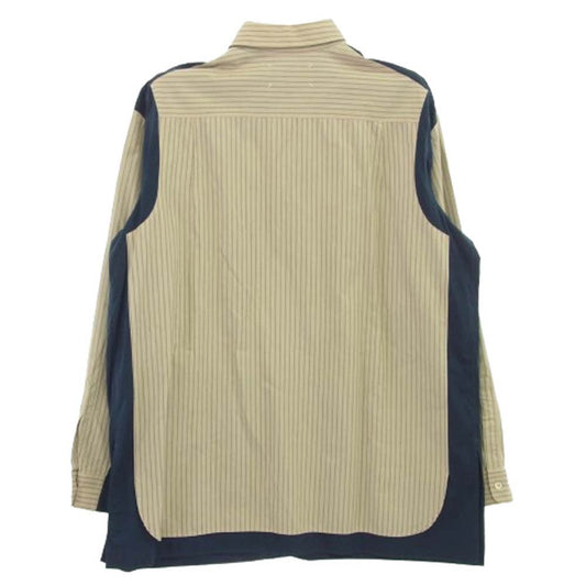 MAISON MARGIELA メゾンマルジェラ 17AW S30DL0368 S48013 10ライン 4ステッチ 再構築 ストライプ オーバーサイズ 長袖シャツ 四つタグ ベージュ系 グリーン系 39【中古】