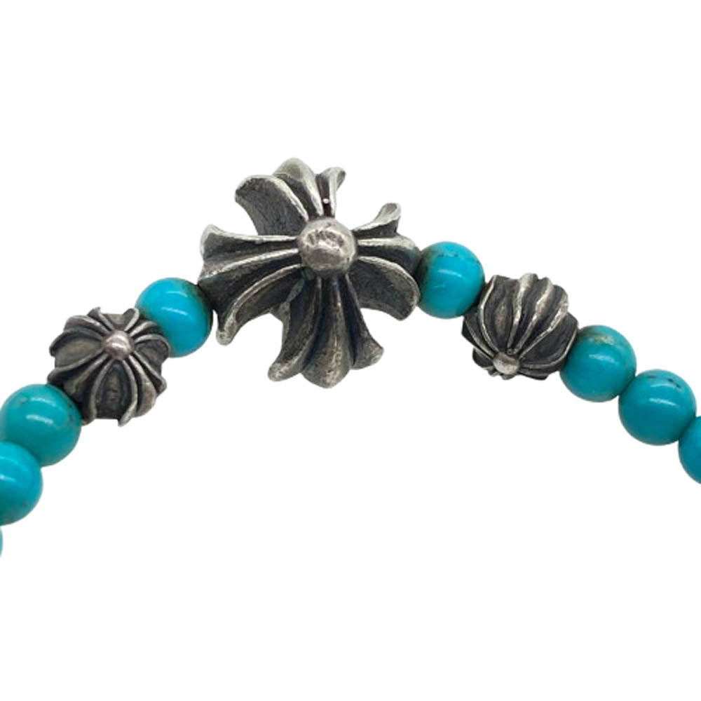 CHROME HEARTS クロムハーツ(原本無) 4mm BEAD ビーズ ブレスレット カットアウトCHプラス シルバーパーツ4 ターコイズ ライトブルー系【中古】