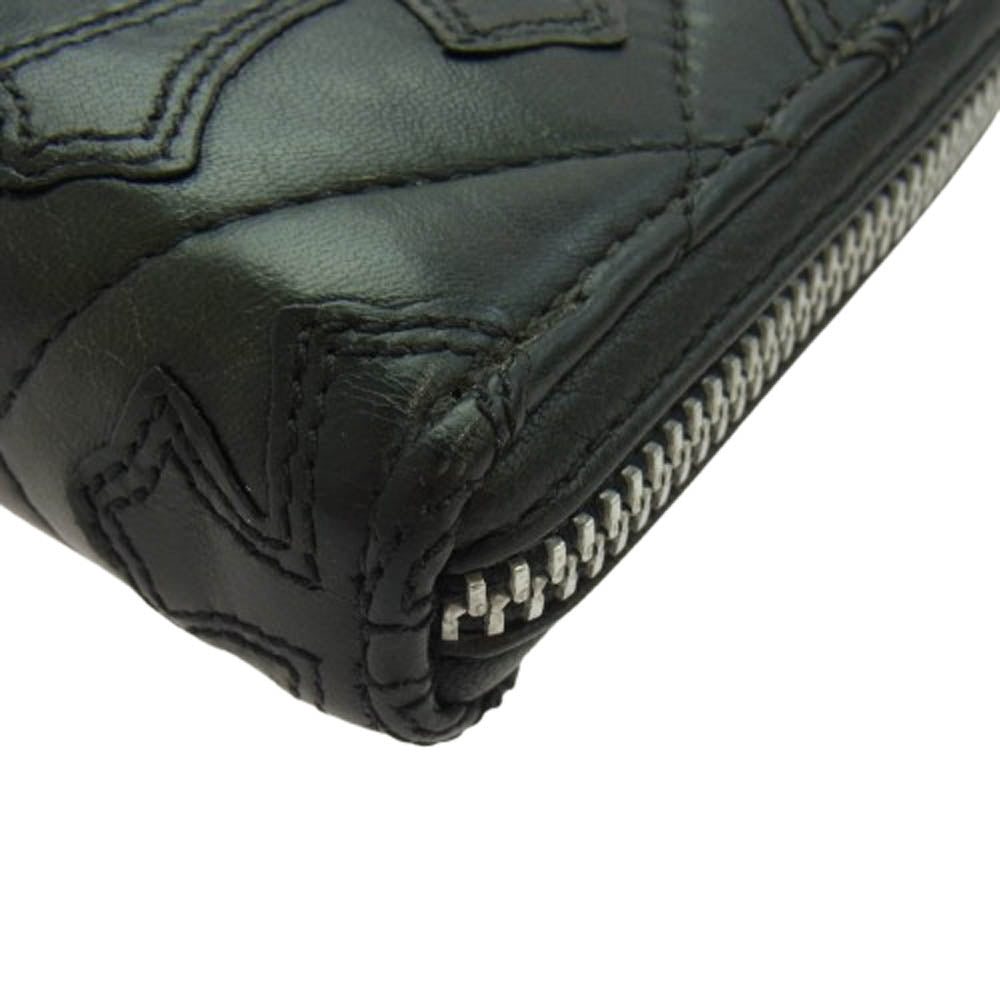 CHROME HEARTS クロムハーツ(原本無) REC F ZIP QUILTED スクロールラベル セメタリークロス キルティング レザー ウォレット 長財布 ブラック系【中古】
