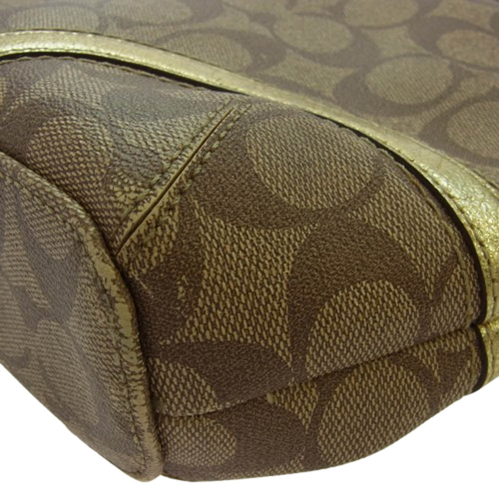 COACH コーチ F18853 ヘリテージ シグネチャー トート バッグ ブラウン系 ゴールド系【中古】