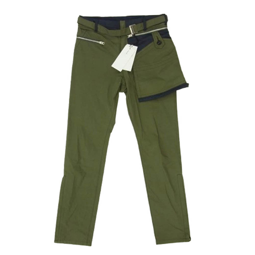 sacai（サカイ） 0 グリーンmix 厚手のコットン&ナイロン生地のベルト付きパンツ Sacai 23SS ベルテッドコットン Pants Chino Cotton パンツ