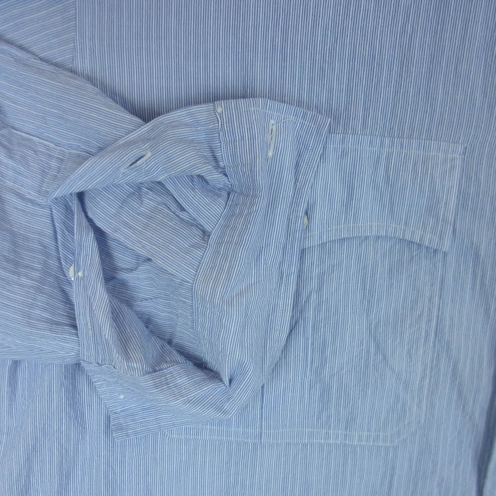 PORTER CLASSIC ポータークラシック レギュラーカラー ロールアップ 長袖 ストライプ シャツ ライトブルー系 ホワイト系 M【中古】
