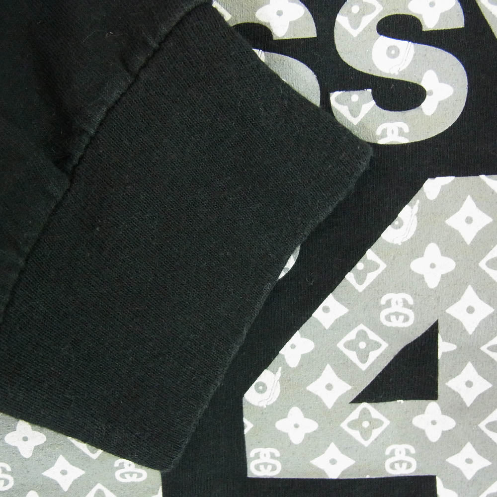 STUSSY ステューシー USA製 90s 紺タグ N°4 オールド モノグラム ロゴ ロングスリーブ 長袖 Tシャツ ブラック系 L【中古】