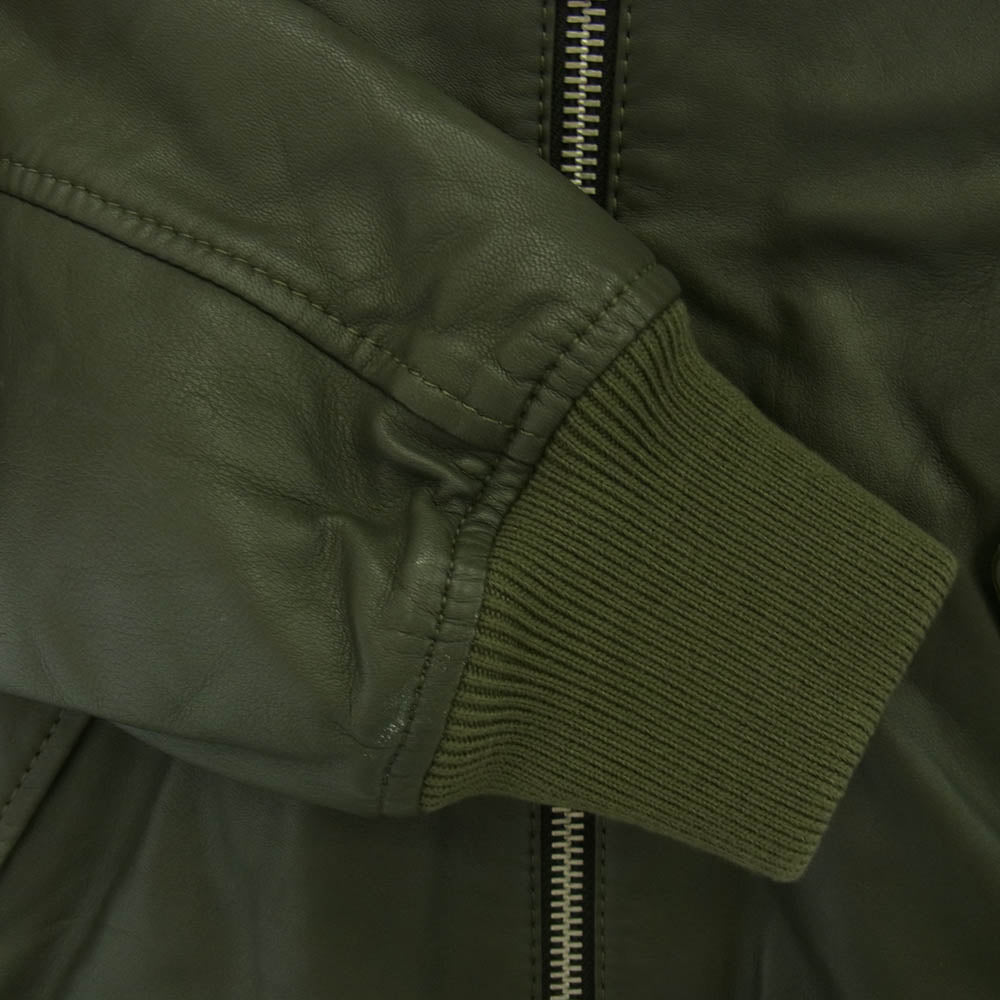 DIESEL ディーゼル L-PARKER レザー MA-1 ボンバージャケット ブルゾン グリーン系 S【中古】