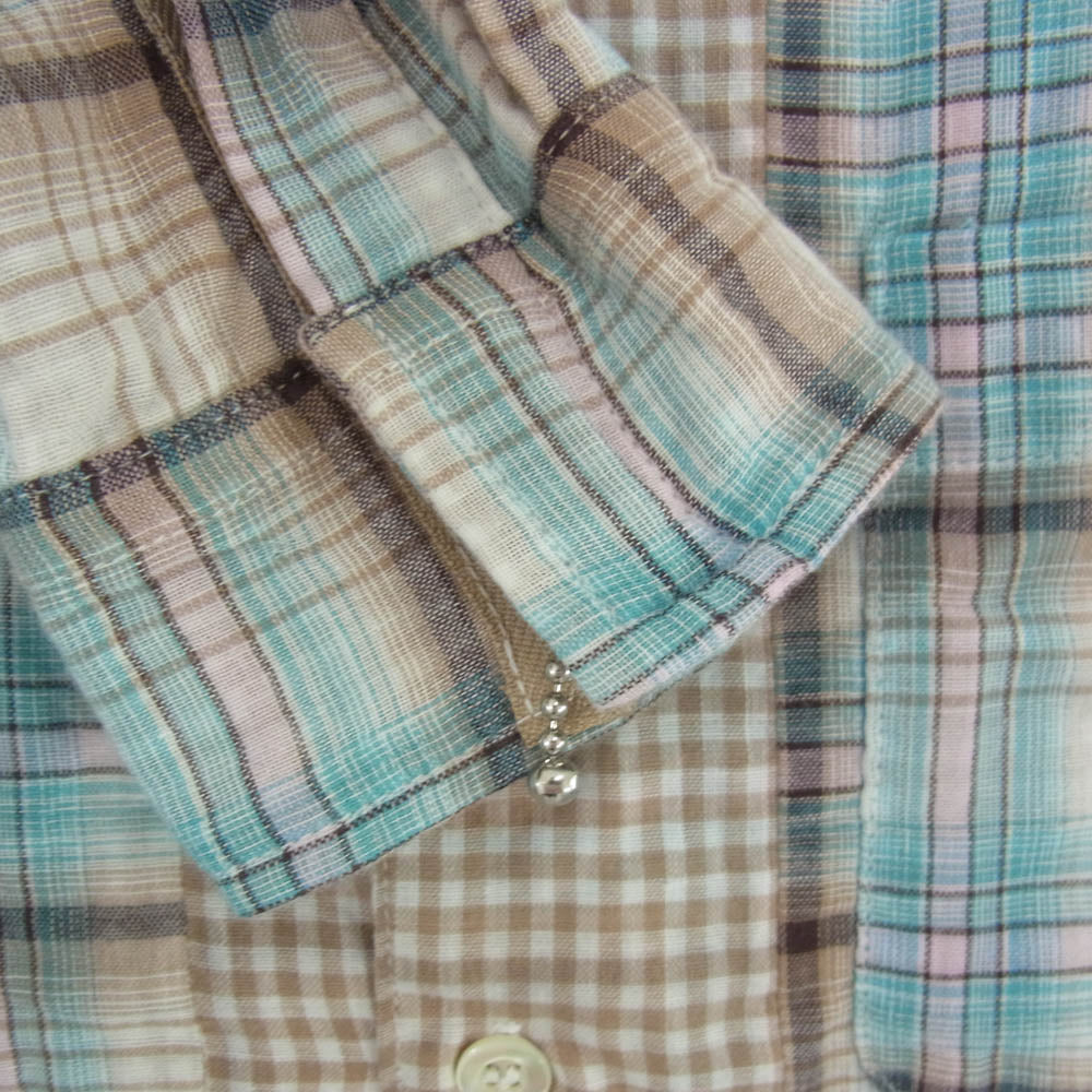GOODENOUGH グッドイナフ GE-113004 背ロゴ パッチワーク 長袖 シャツ ライトブラウン系 ライトブルー系 3【中古】