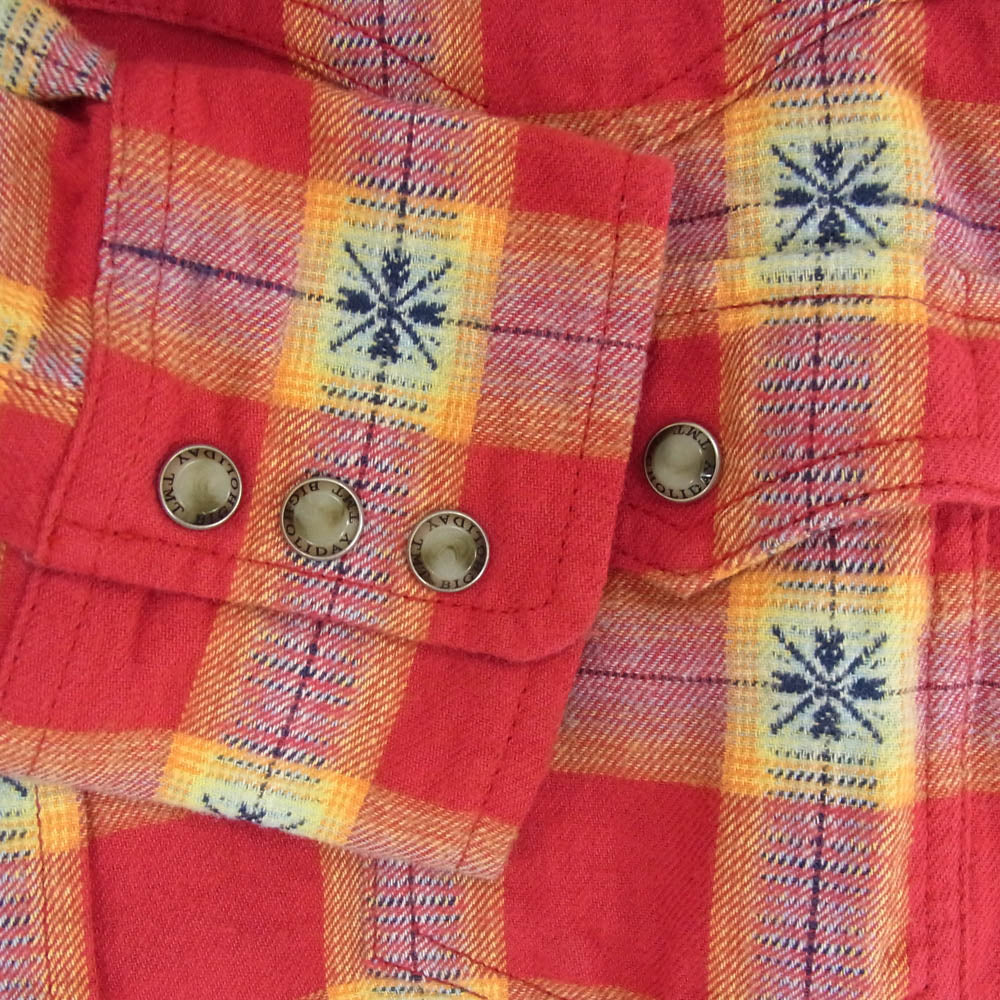 TMT ティーエムティー TSH-S13SP70 ノルディック柄 チェック柄 コットン 長袖 シャツ レッド系 S【新古品】【未使用】【中古】