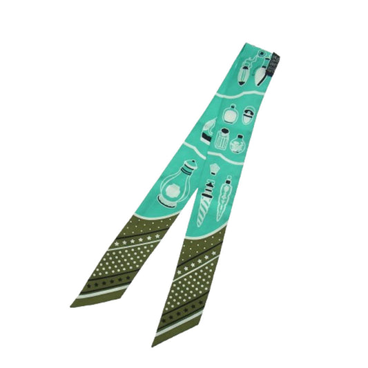 HERMES エルメス Les Flacons Bandana ツイリー スカーフ カーキ系 エメナルドグリーン系【中古】