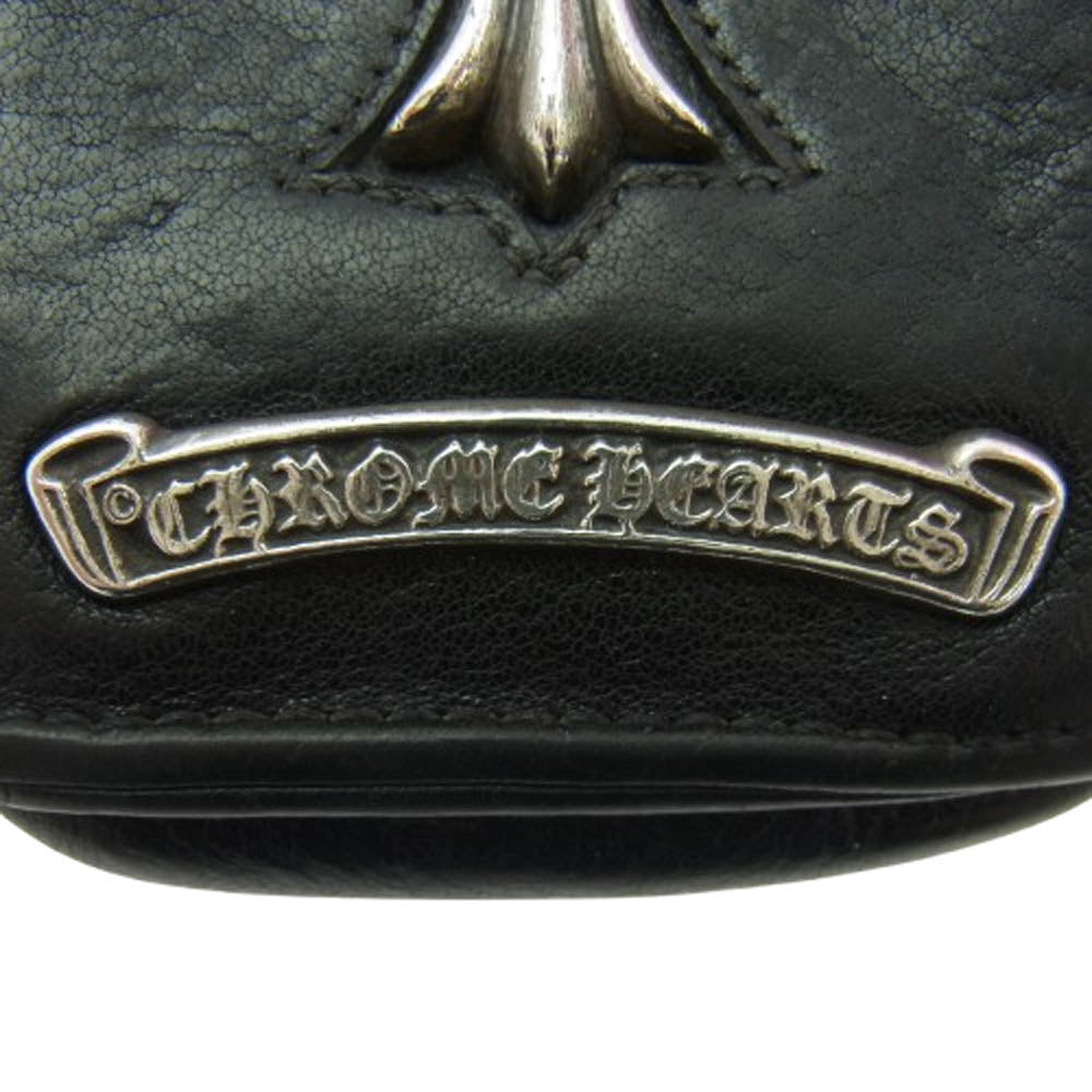 CHROME HEARTS クロムハーツ(原本無) スモールCHクロス クロスボール スクロールラベル シガレットケース レザー ポーチ ブラック ブラック系【中古】