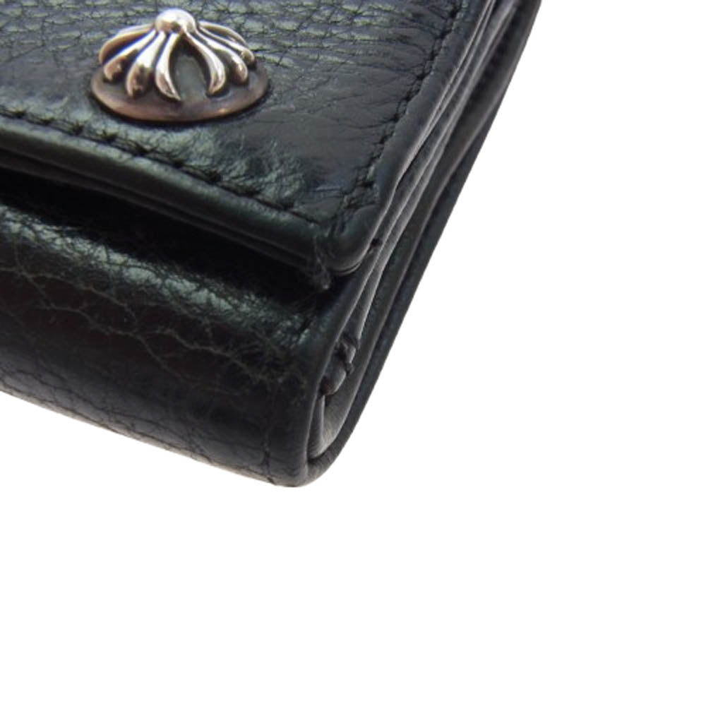 CHROME HEARTS クロムハーツ(原本無) 3FOLD 3フォールド クロスボールボタン レザー コンパクトウォレット 財布 ブラック系【中古】