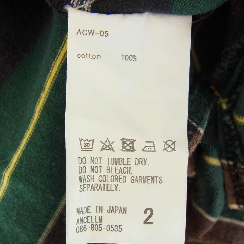 ANCELLM アンセルム ACW-05 ×WISM BORDER T-SH ボーダー 半袖 Tシャツ ブラウン系 2【中古】