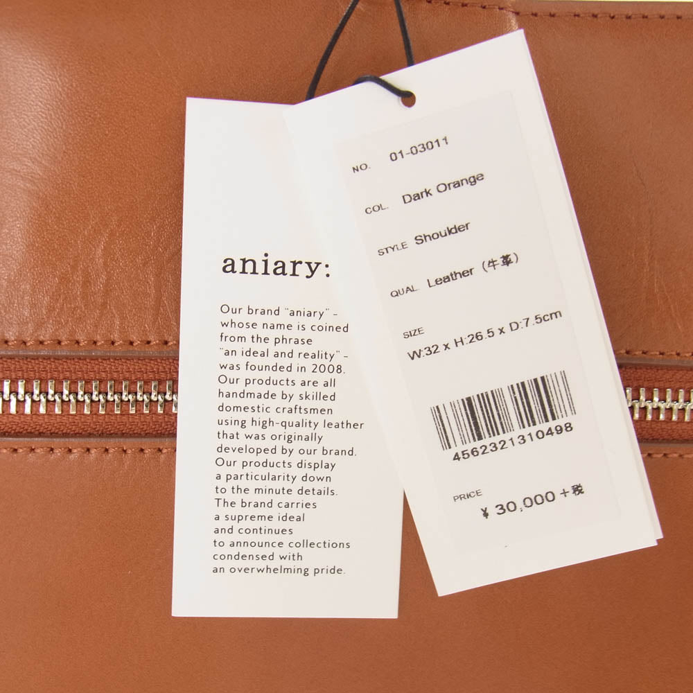aniary アニアリ 01-03011 Antique Leather アルティザンレザー トートバッグ ショルダー 2WAY ビジネスバッグ オレンジ系【新古品】【未使用】【中古】