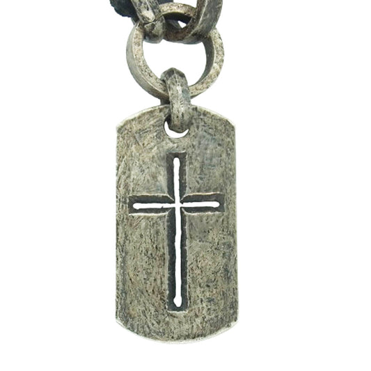 ISAMUKATAYAMA BACKLASH イサムカタヤマバックラッシュ JUN UEZONO ジュンウエゾノ SILVER1000 シルバー1000 クロス ドッグタグ プレート レザー ネックレス ブラック系【中古】