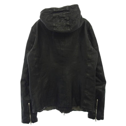 ISAMUKATAYAMA BACKLASH イサムカタヤマバックラッシュ 1498-06 JAPAN CALF GARMENT-DYED JACKET ジャパンカーフ製品染め フード付き ライダースジャケット ブラック系 M【中古】