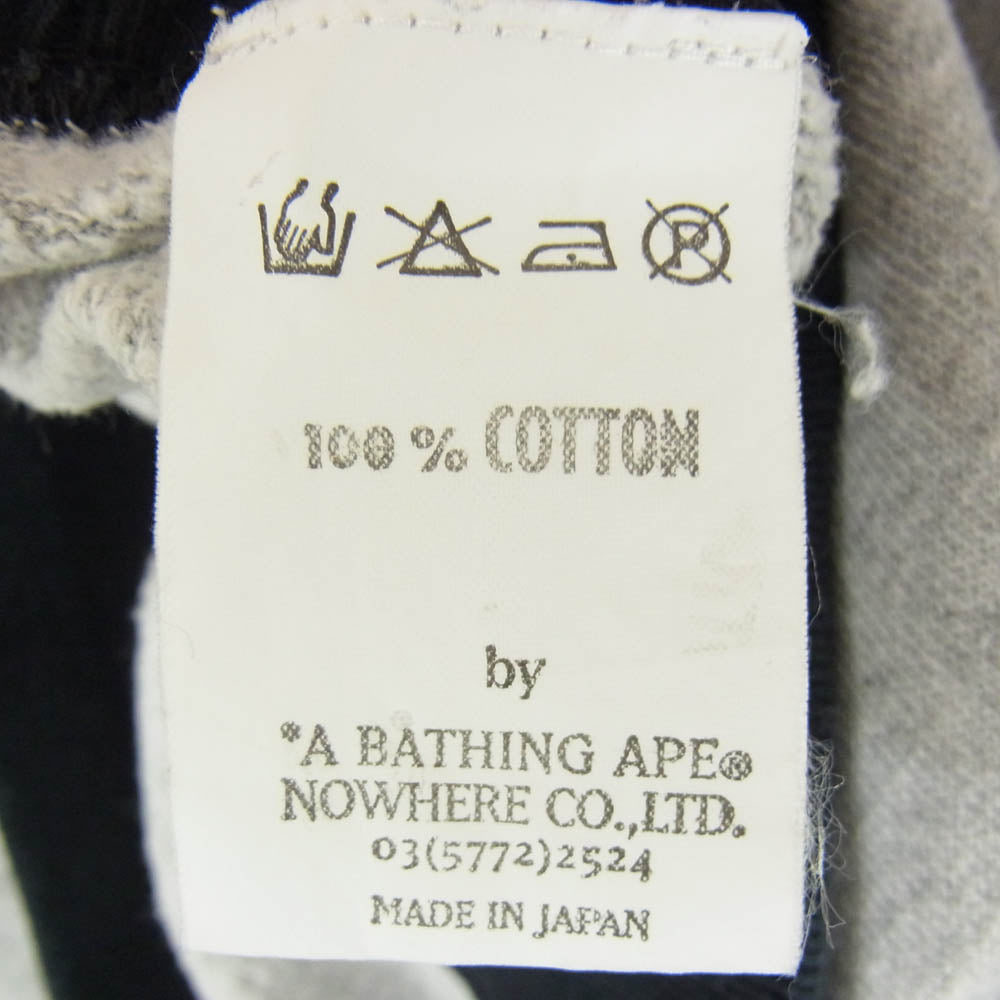 A BATHING APE アベイシングエイプ 初期タグ サルワッペン リンガー 半袖 スウェットトレーナー Tシャツ グレー系 L【中古】