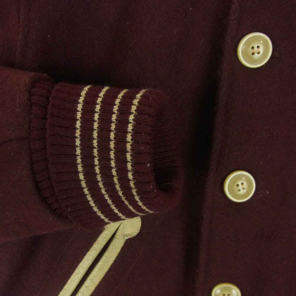 wilson ウィルソン 襟裏レザー切替 ウール メルトン スタジアム ジャケット スタジャン ワインレッド系 36【中古】