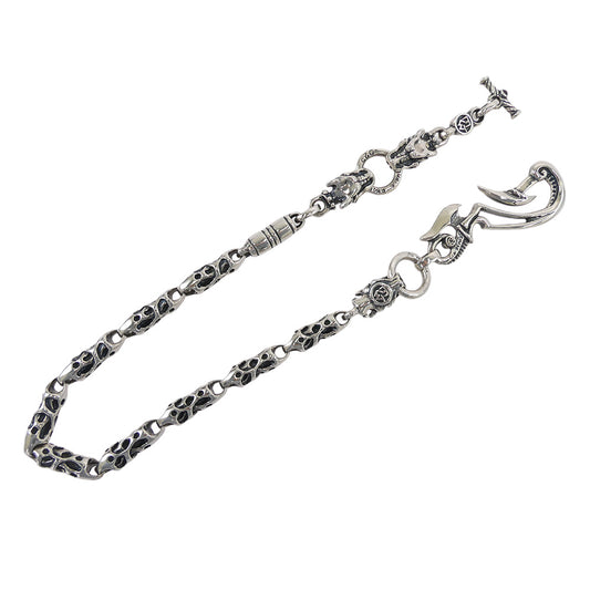 TRAVIS WALKER トラヴィスワーカー WCS012 ギャランティカード付属 THUNDER HOOK WITH 3 GARGOYLE DC RING AND MEAT LINKS WALLET CHAIN WITH T-BAR CZ サンダーフック ミート 3ガーゴイル ウォレットチェーン シルバー系【中古】