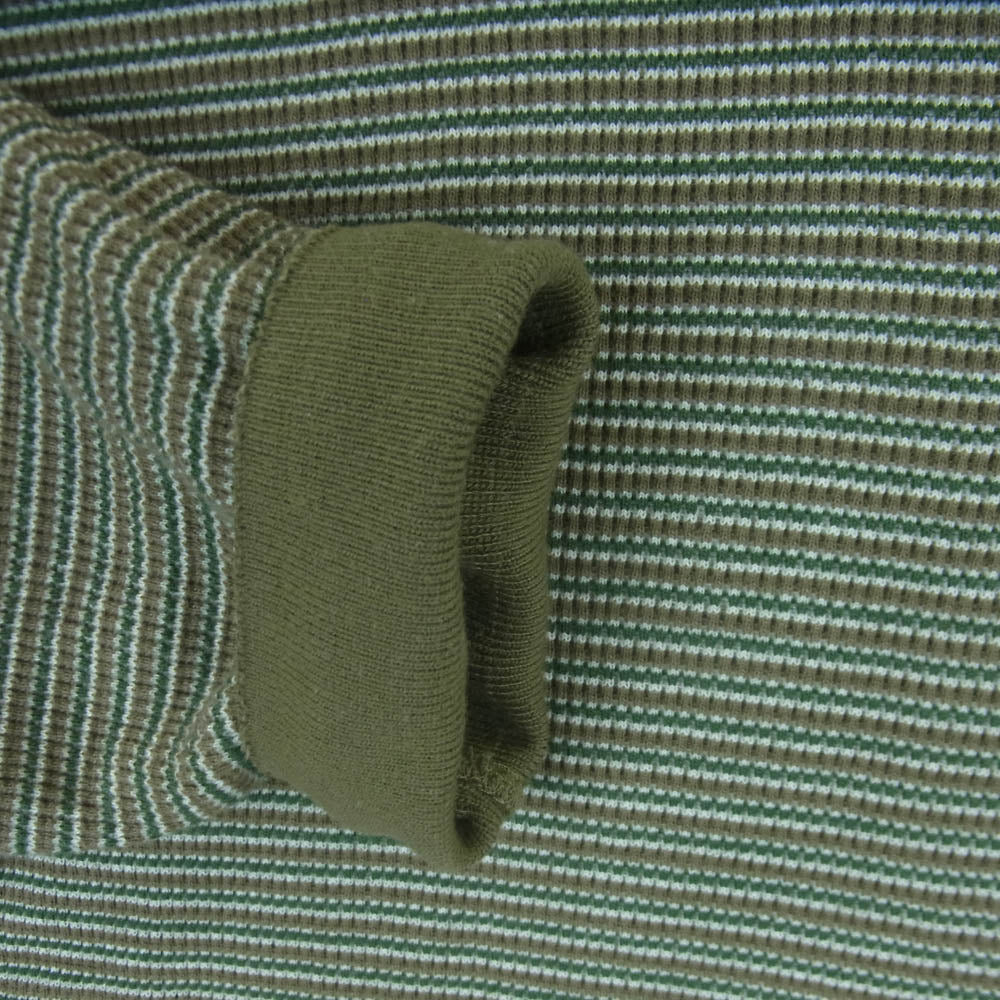 カーキス 1LDK WAFFLE HENLEY L/S TEE ワッフル ヘンリー ボーダー 長袖 Tシャツ グリーン系 カーキ系 XL【中古】