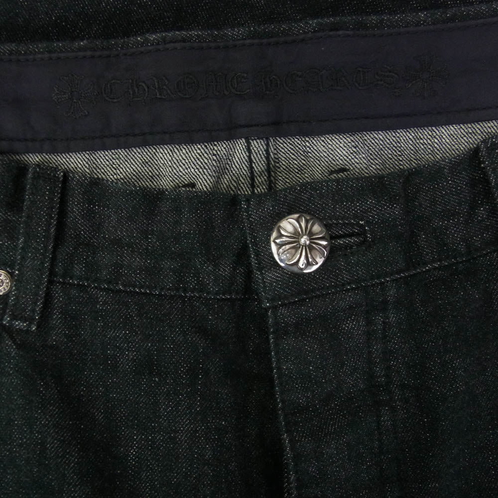 CHROME HEARTS クロムハーツ(原本無) JEAN STRTLG FBRC レザー スターパッチ クロスボールボタン スクロールラベル ストレート デニムパンツ 38inch 38インチ ブラック系 38【中古】