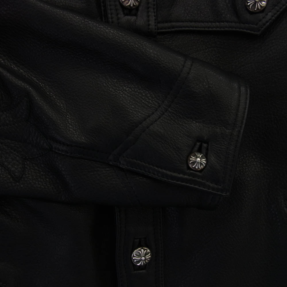 CHROME HEARTS クロムハーツ(原本無) CLASSIC JEAN LTHR 袖フローラルクロス クロスボール バックフレアニー クラシックジーン レザー ジャケット Size:XL ブラック系 XL【中古】