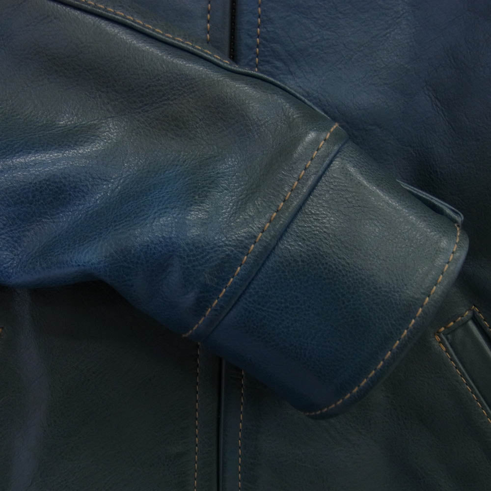 天神ワークス SINGLE COLLAR JACKET JS02 シングルカラー レザー ジャケット ブルー系 42【中古】