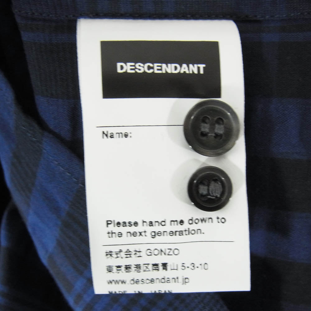 DESCENDANT ディセンダント 221TQDS-SHM07 PLAID SS SHIRT STANDARD チェック柄 ボタンダウン 半袖シャツ ブラック系 ネイビー系 3【新古品】【未使用】【中古】