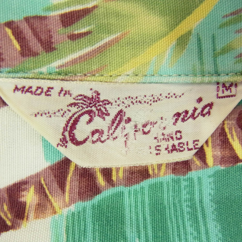 ヴィンテージ 50s made in california ハワイアン 半袖 アロハ シャツ グリーン系 M【中古】