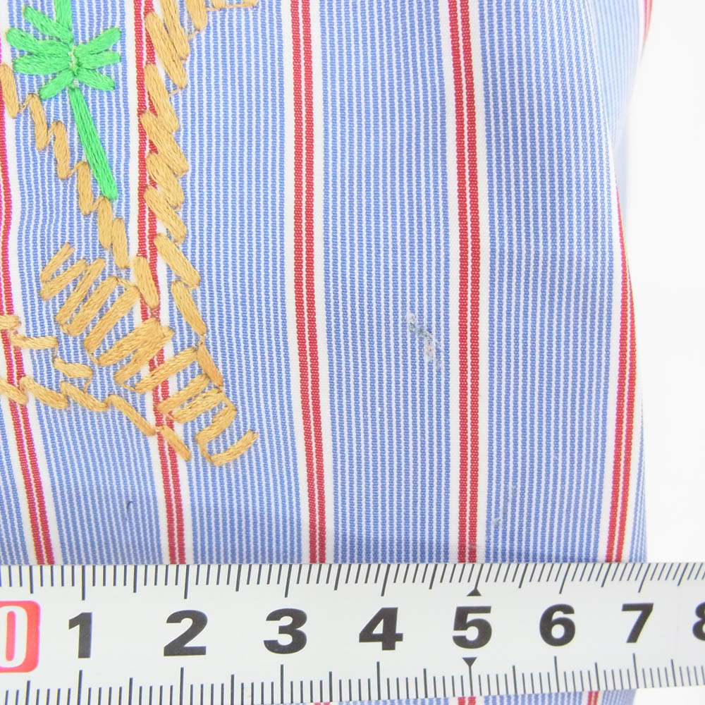 DISCOVERED ディスカバード 23SS DC-SS23-SH-06 THOMAS MASON FLOWER EMBROIDERY SHIRTS 花柄 刺繍 ストライプ シャツ ブルー系 3【中古】