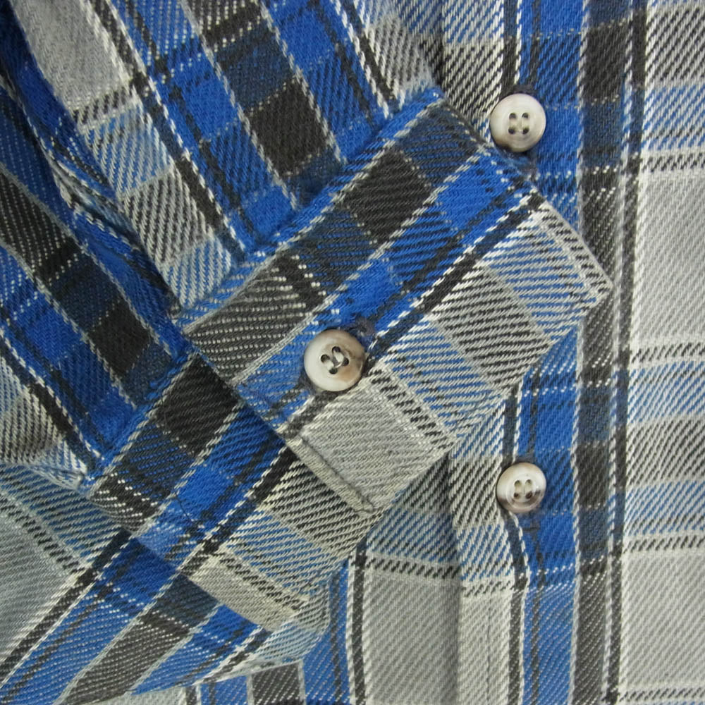 ヴィンテージ 80s USA製 FIVE BROTHER ファイブブラザー ヘビーネル チェック シャツ グレー系 ブルー系 L【中古】