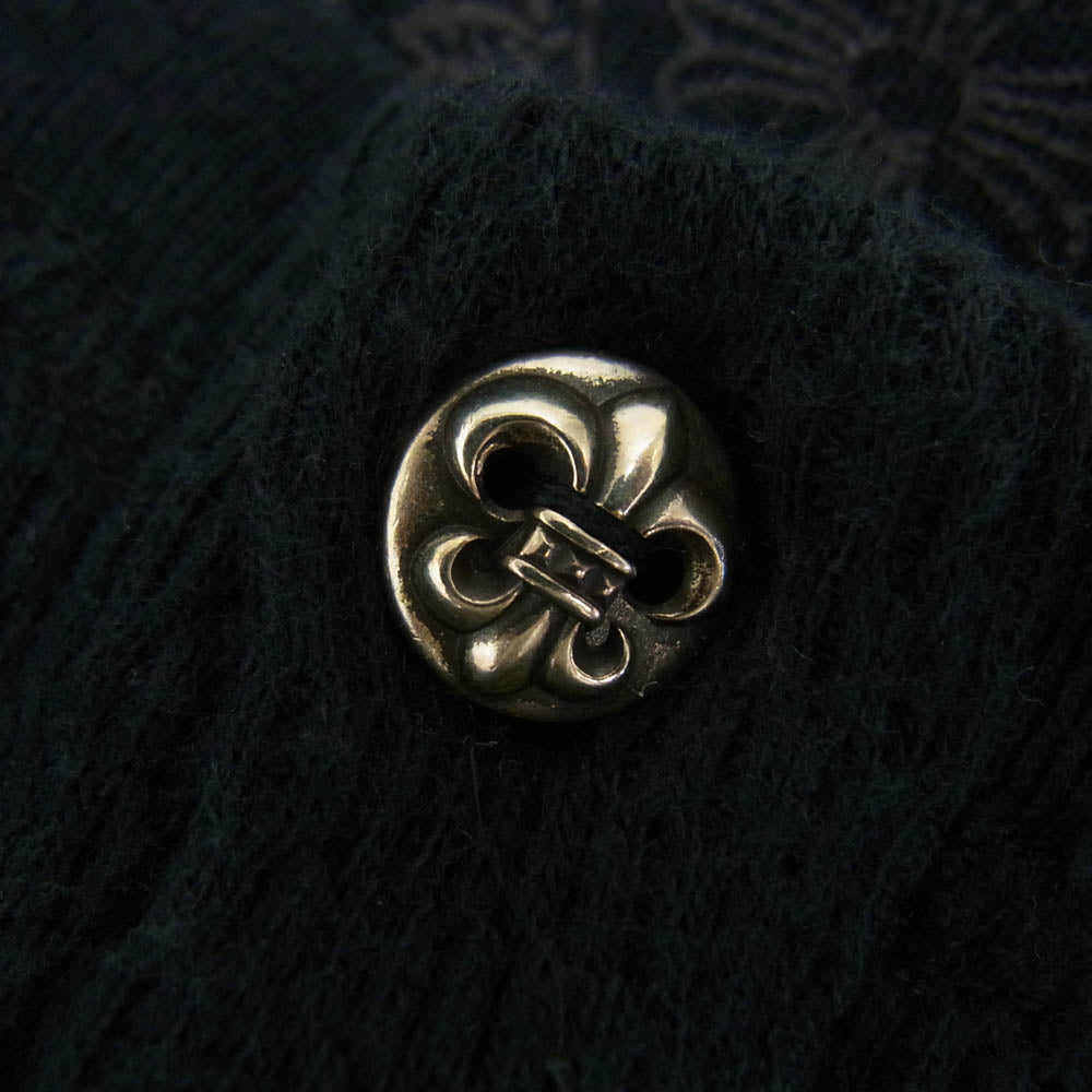 CHROME HEARTS クロムハーツ(原本無) 国内正規品 BS FLARE BUTTON THERMAL HENLY BSフレアボタン レザーCHクロスパッチ LS ヘンリーネック サーマル カットソー ブラック系 M【中古】