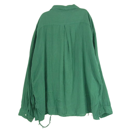 ANCELLM アンセルム 24SS anc-sh28-b DOUBLEGAUZE CRASH LS SHIRT ダブルガーゼ クラッシュ加工 長袖 シャツ グリーン系 2【中古】