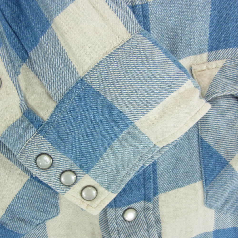 RRL ダブルアールエル 加工 ネル チェック ウエスタン シャツ ライトブルー系 M【中古】