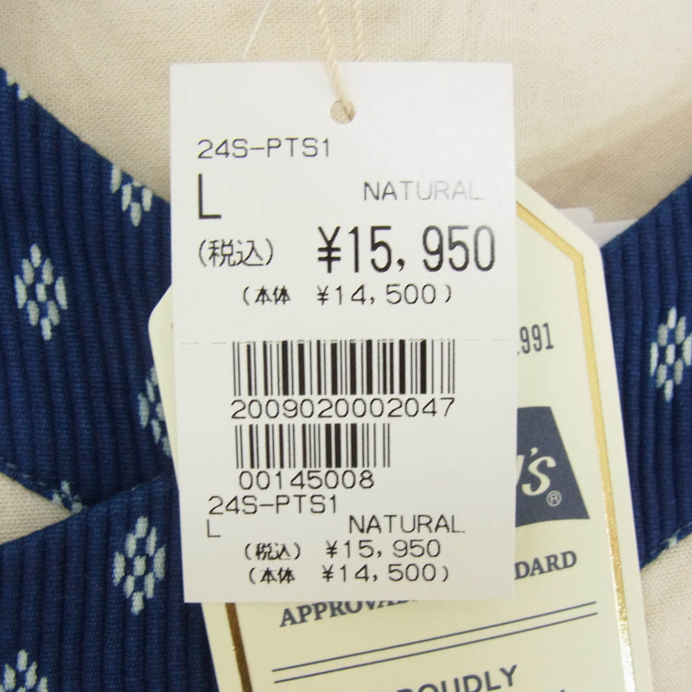 Pherrow's フェローズ 24S-PTS1 ノーカラー 半袖 シャツ オフホワイト系 インディゴブルー系 L【美品】【中古】