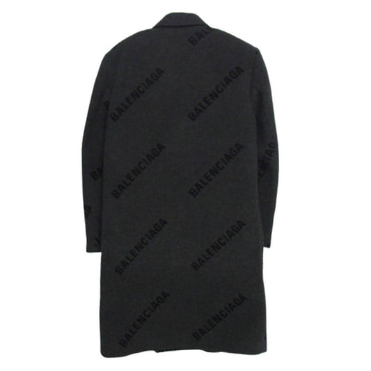 BALENCIAGA バレンシアガ 595272 SHIFTED COAT ロゴ総柄 ロング コート ダークグレー系 44【中古】